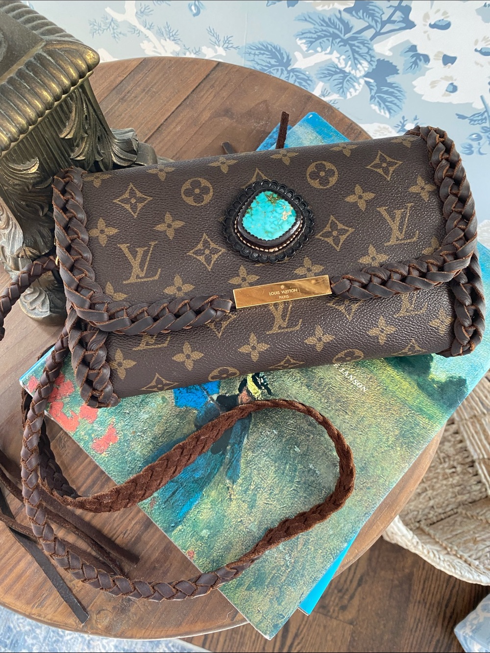 Louis Vuitton Brown Monogram Turquoise-Accent Clutch - Picture 2 of 5